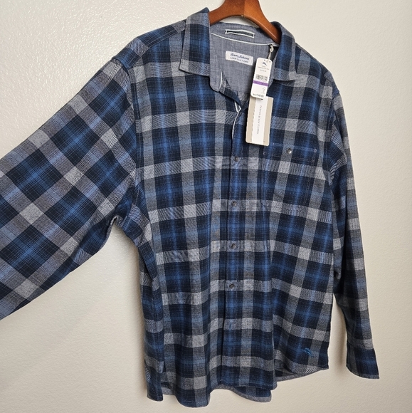 NWT TOMMY BAHAMA  Canyon Beach Flannel Cozy Check Men’s XXL Teal Bay Blue Color - Picture 5 of 16